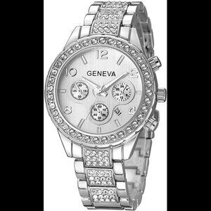 Luxury Unisex Crystal Diamond Watches Quartz Digital Calendar Rose Gold Silver